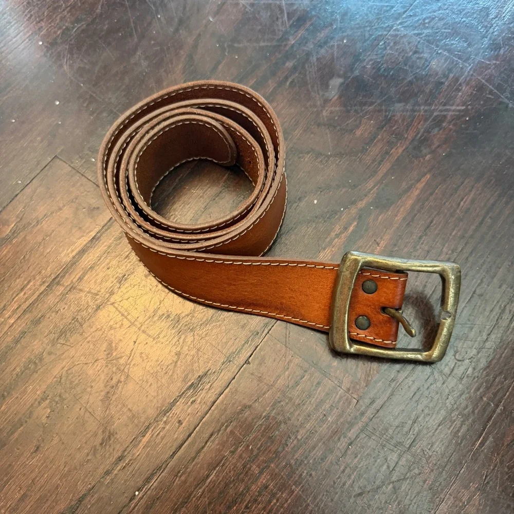 Vintage Mens Brown Leather Belt Size 36 Made in Sweden Brass Buckle 605310
